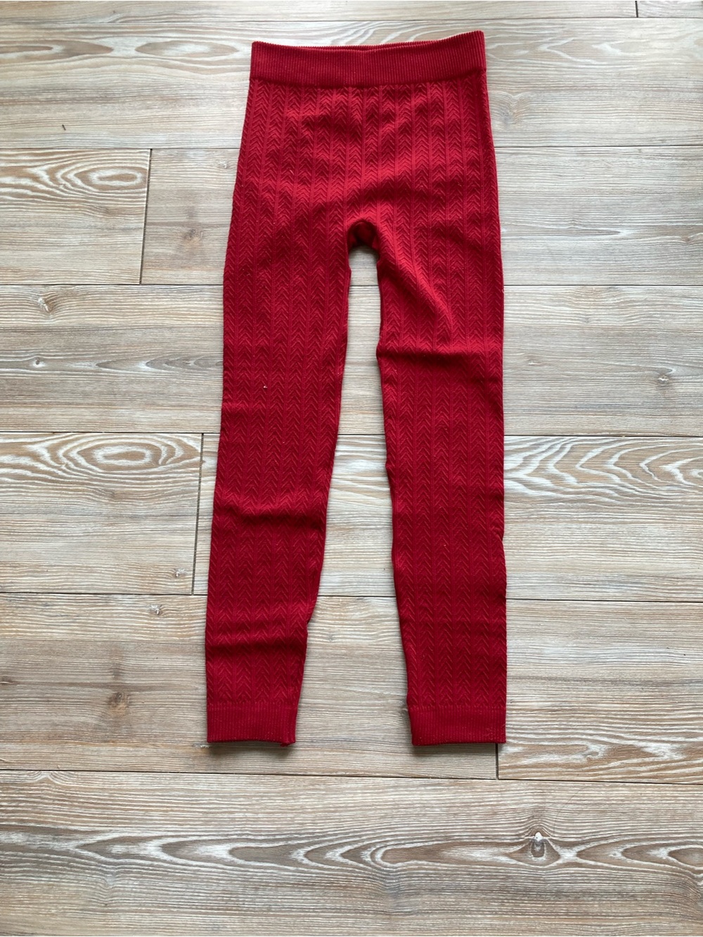 Berry Red Knit High-Waist Ribbed Leggings Size S/M